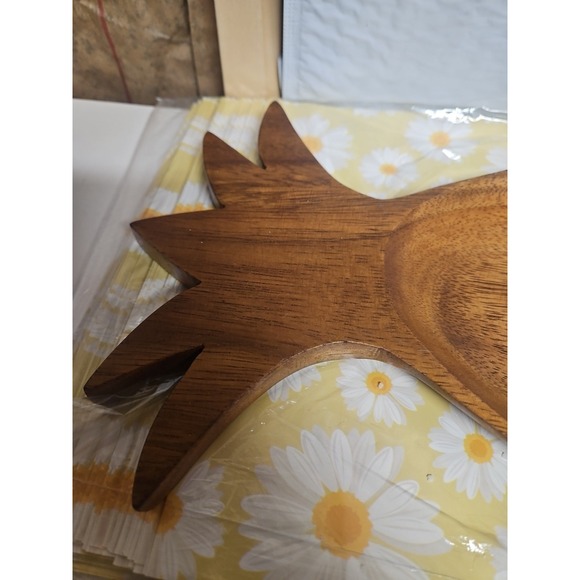 Vintage Teak Wood Pineapple Tray 16" Hawaiian Tropical Island Boho Retro Coastal - Picture 5 of 9